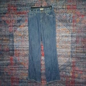 THE TERRITORY AHEAD womens dark wash distressed stretch bootcut jeans 4x34 EUC